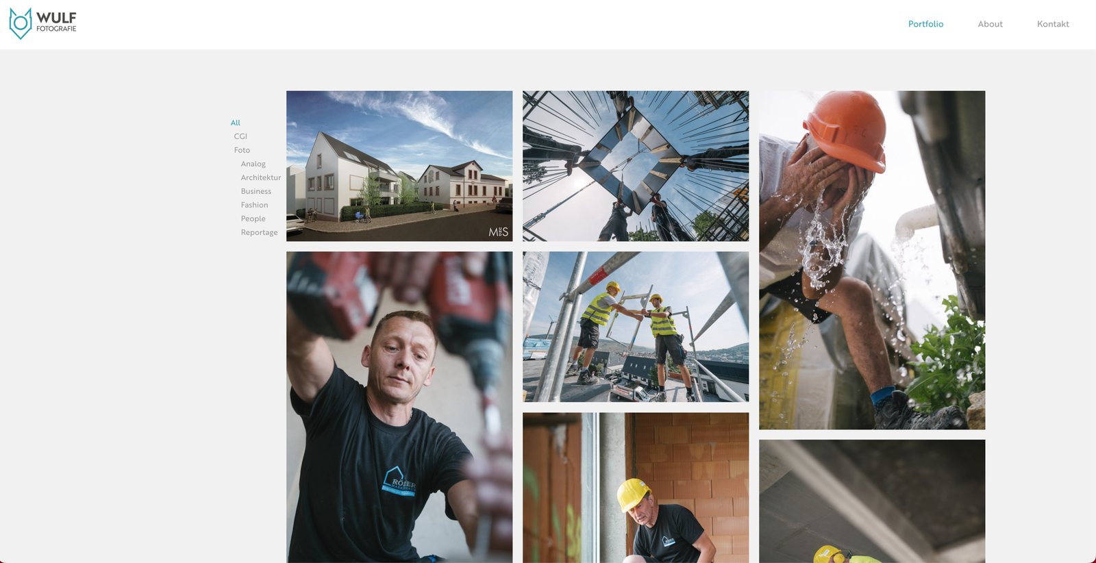 Alte Website von WULF Fotografie: helles Bildraster mit vielen Kategorien